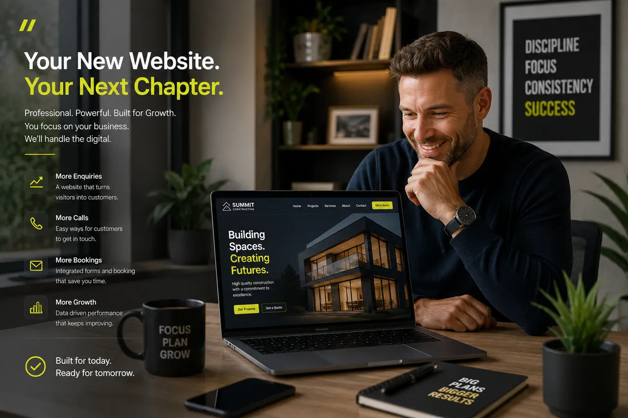 Business owner viewing a newly launched website on a laptop.