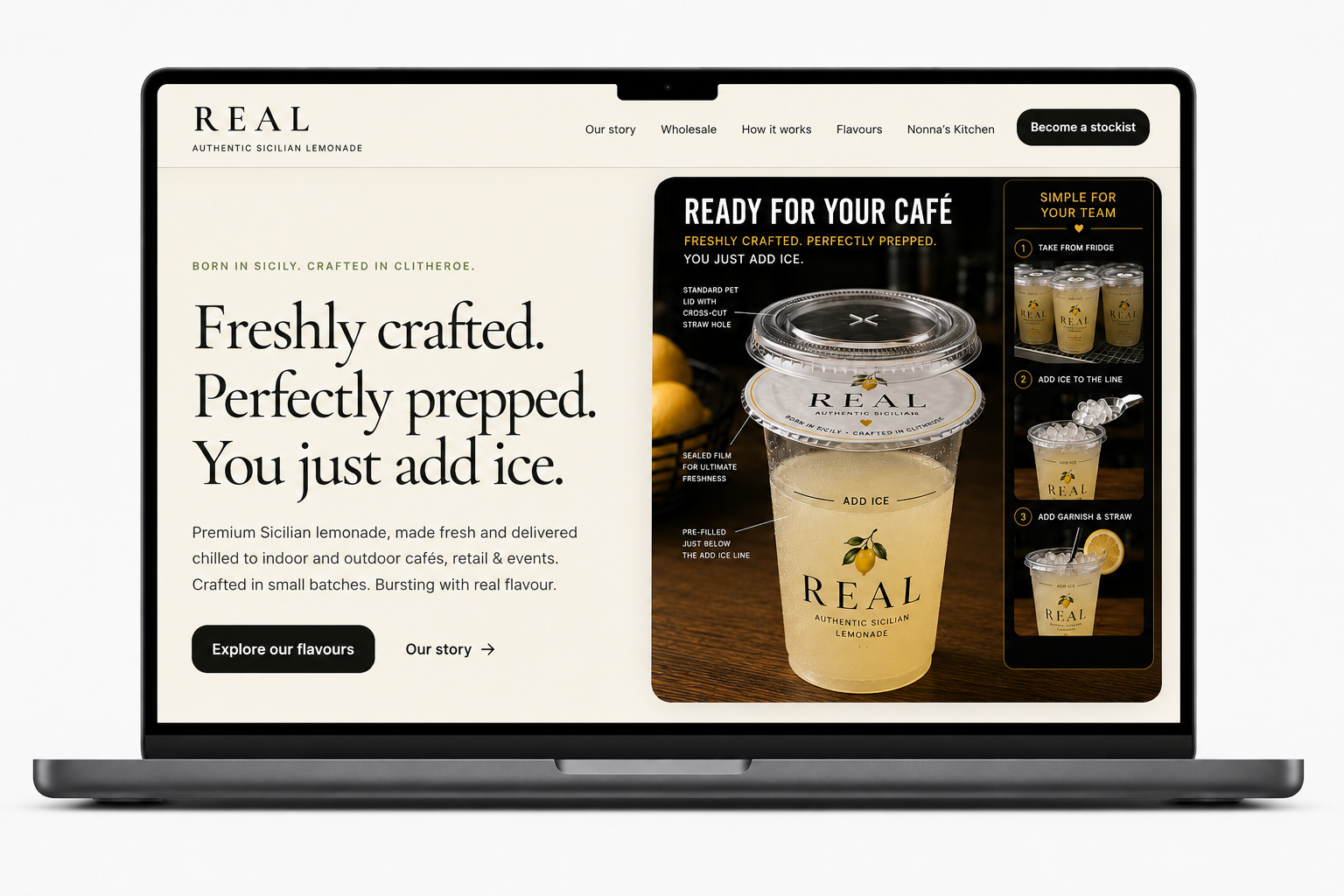 Real Lemonade website design displayed on laptop