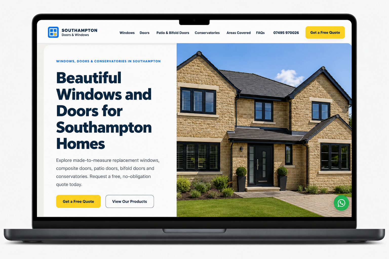 Southampton Doors And Windows website design displayed on laptop