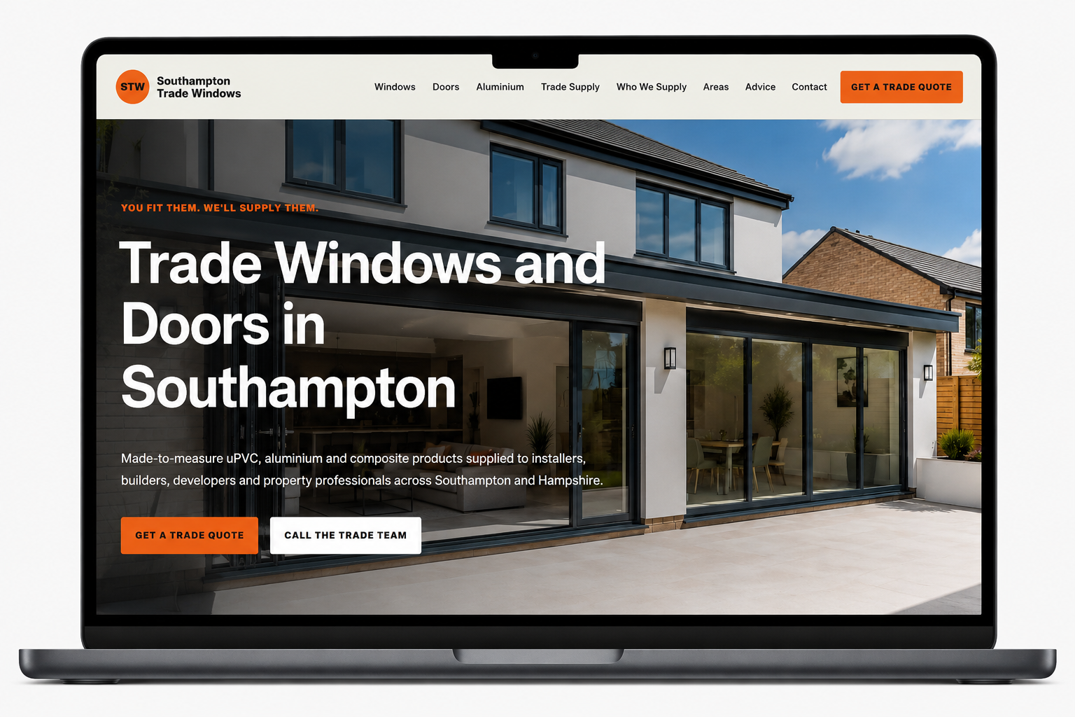 Southampton Trade Windows website design displayed on laptop